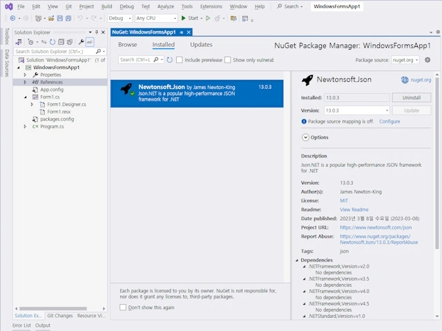 Install Newtonsoft.json package