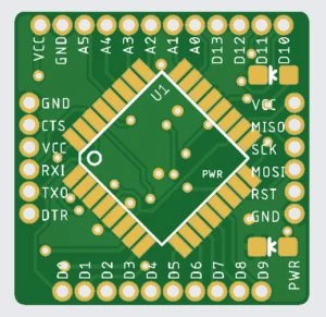 Top side of mini arduino pcb