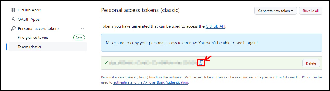 Personal access token generated.