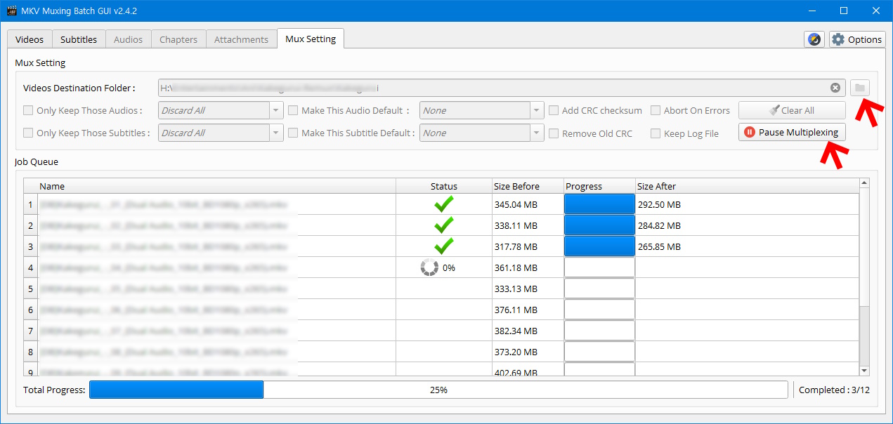 Mutiplexing multiple mkv files by mkv-muxing-batch-gui