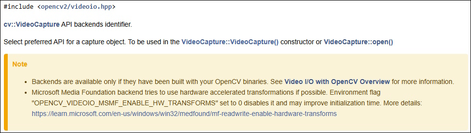 cv::VideoCapture API backends identifier.
